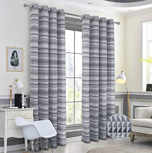 always4u 100% Blackout Curtains for Bedroom Light Blocking Thermal Insulated Window Curtains 84 Inch Length Kids Curtains with Triangle Geometric Pattern 2 Panels Grey