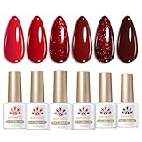 Born Pretty Red Gel Nail Polish Set 6Colors Dark Burgundy Wine Red Bloody Mary Collection Popular Shimmer Glitter Christmas Nail Gel Nails Art Design Minicure DIY Salon and Home 7ml