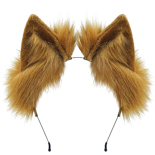dressfan Felpa Diadema con Orejas de Gato,Marrón Disfraz de Gato Cat Carnaval y Halloween Accesorios de Cosplay Decoración de Fiesta para Hombres y Mujeres