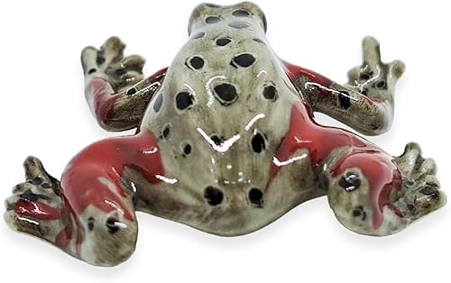 Miniatura 8 de Figura pequeña de 2 pulgadas de largo, color marrón, rojo, negro, con puntos, ranas de cerámica, sapo, anfibios, animales, figura en miniatura,