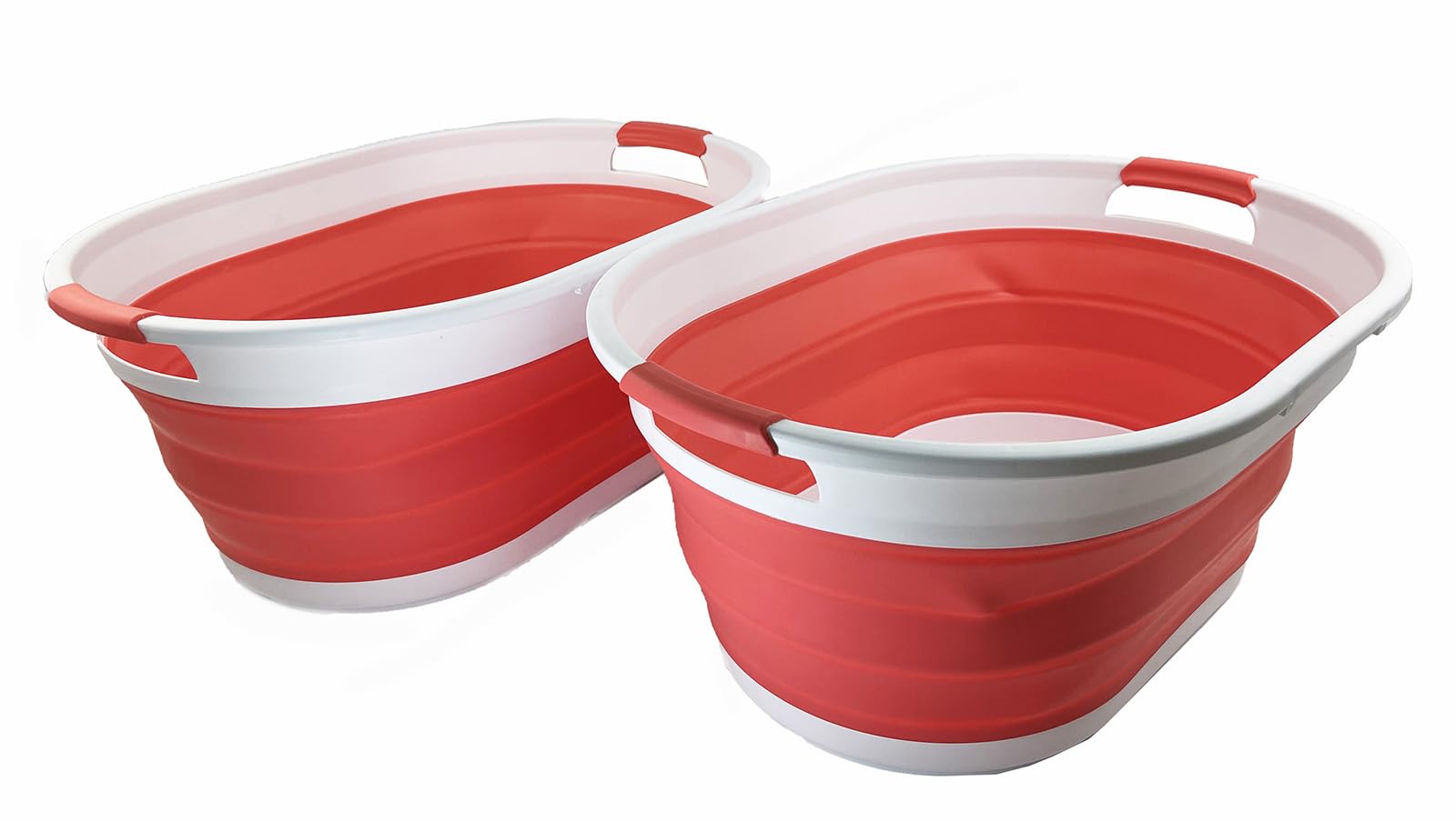 SAMMART 39L Collapsible Plastic Laundry Basket (White/Coral Pink(Set of 2))