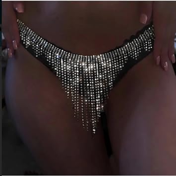 Sexy Thong Panties Decorative Chain Silver Tassel Waist Chain Body Chain Jewelry Accessories Adjustable for Women and GirlsChest chain not included
