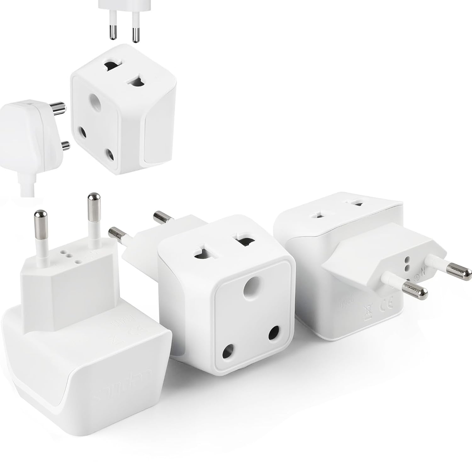 ceptics european travel adapter, 2 in 1 india to european, germany, france adapter - type c european plug adapter for laptops, phones, chargers, ce - rohs - 3 pack