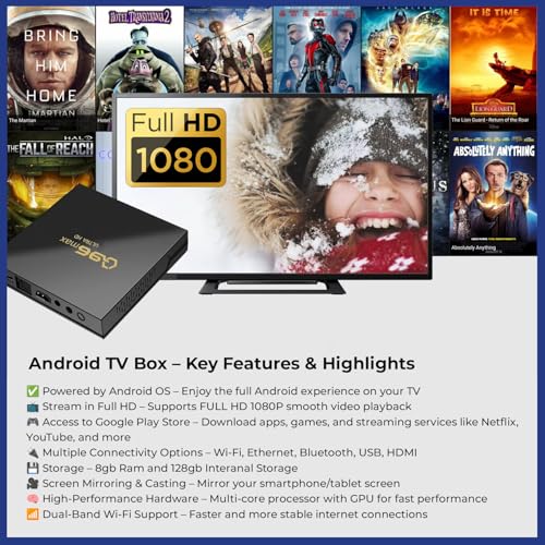 Image of WRADER Normal TV to Android TV Converter Box 8GB RAM+128 GB ROM Built-in Chromecast Version 14 Android Smart TV Box (Black, ABS Body, HDMI Support)
