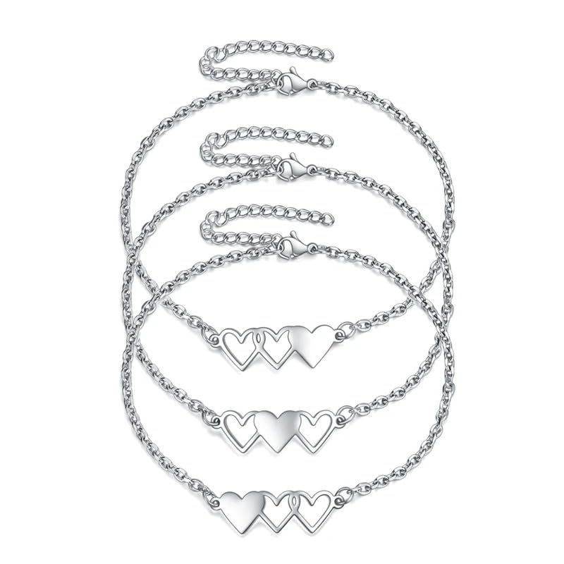 925 Sterling Silver 3Pcs Best Friend Forever Bracelets For Women - Matching BFF Bracelets For Heart Bracelets for 3 Way Friendship Bracelets For 3 Bestie BFF Jewelry Gifts For