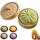 Giant Dumpling Squishy Fidget Toy with Steamer Case - Jumbo Steamed Bun Sensory Stress Relief Ball - Novelty Desk Squeeze Anxiety Relief Gift for Adults & Teens (Green)