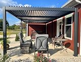 PURPLE LEAF Pergola Bioclimatica 3,5 x 8,5 m in alluminio, Pergola giardino esterno impermeabile con lame orientabili, durevole e senza manutenzione, gazebo da giardino per terrazza e carrello, grigio