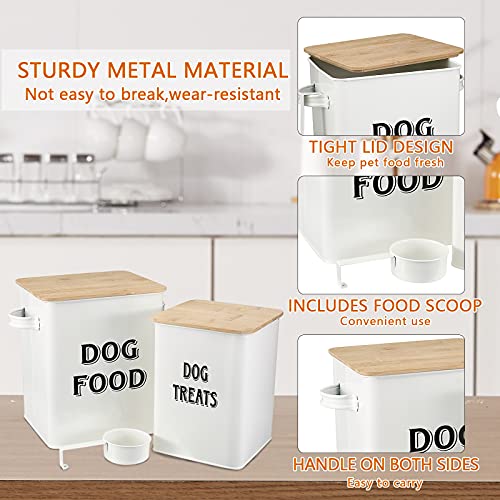 Product Image 2: Pethiy Dog Food and Treats storage tin Containers Set with Scoop for Dogs-Tight Fitting Wood Lids-Coated Carbon Steel-Storage Canister Tins-White