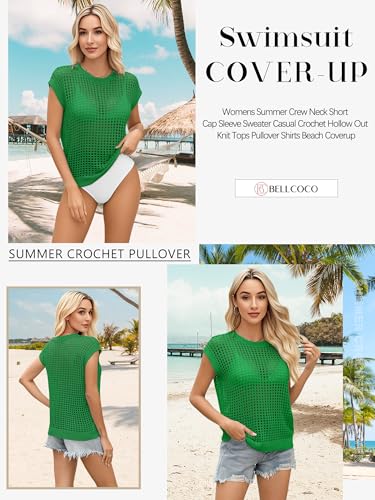 Image of Womens Summer Crochet Tops Hollow Out Cap Sleeve Cover Up Tank Top Pullover Sweater Vest Beach Vacation Clothes