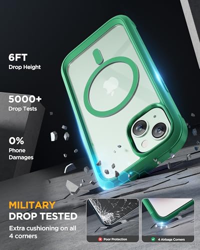 Image of Miracase Magnetic for iPhone 15 Plus Case 6.7'' [Compatible with Magsafe] Full-Body Military Drop Proof 15 Plus Phone Case Cover with Built-in 9H Tempered Glass Screen Protector,Magnetic Green | Magnetic