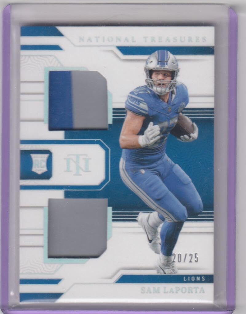 Football Trading Card 2023 Playoff National Treasures Rookie Dual Materials Holo Silver #32 Sam LaPorta NM Near Mint MEM 20/25 Lions