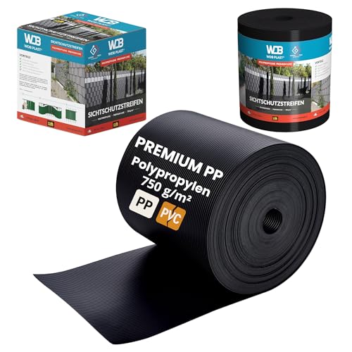 WDB - Sichtschutzstreifen für Doppelstabmatten Sichtschutz Zaun - 19 cm x 26 m - Hart PP Windschutz Premium Line - Schwarz - RAL 9005