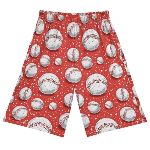 ALAZA Funny Ball Baseball Star Red Pajama Shorts Elastic Waist Casual Sleep Shorts with Pockets Size 6-14