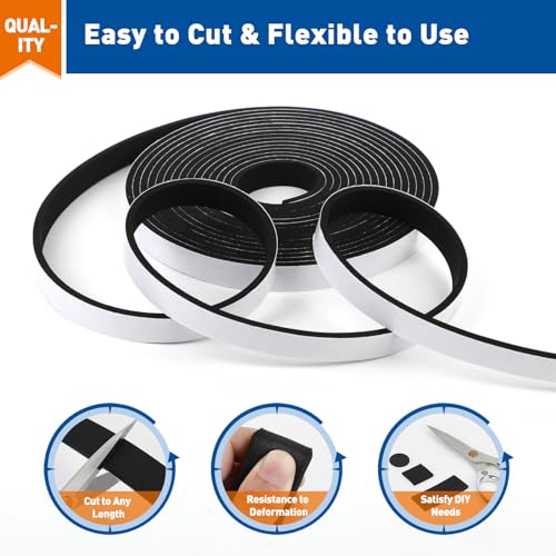 Image of MAGZO Door Weather Stripping, 1 /2 Inch W X 1 /8 Inch T X 198 Ft Total Weatherstripping Foam Tape Soudproof for Windows 16.5 ft X 12 Rolls, Black