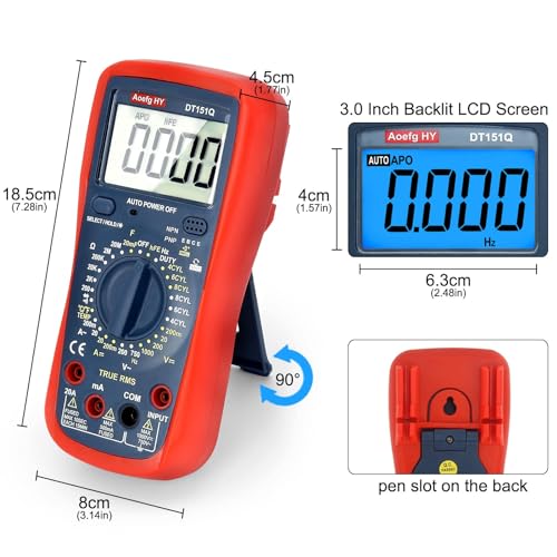 Aoefg Hy DT151Q Multimeter,Professional Automotive Multimeter,Ac Dc Voltage Meter;Ohm,Ampere,Diode,Capacitance,Frequency,Temperature,Hfe,Led Bulb,Transistor,Automobile Engine-Dwell thumb #6