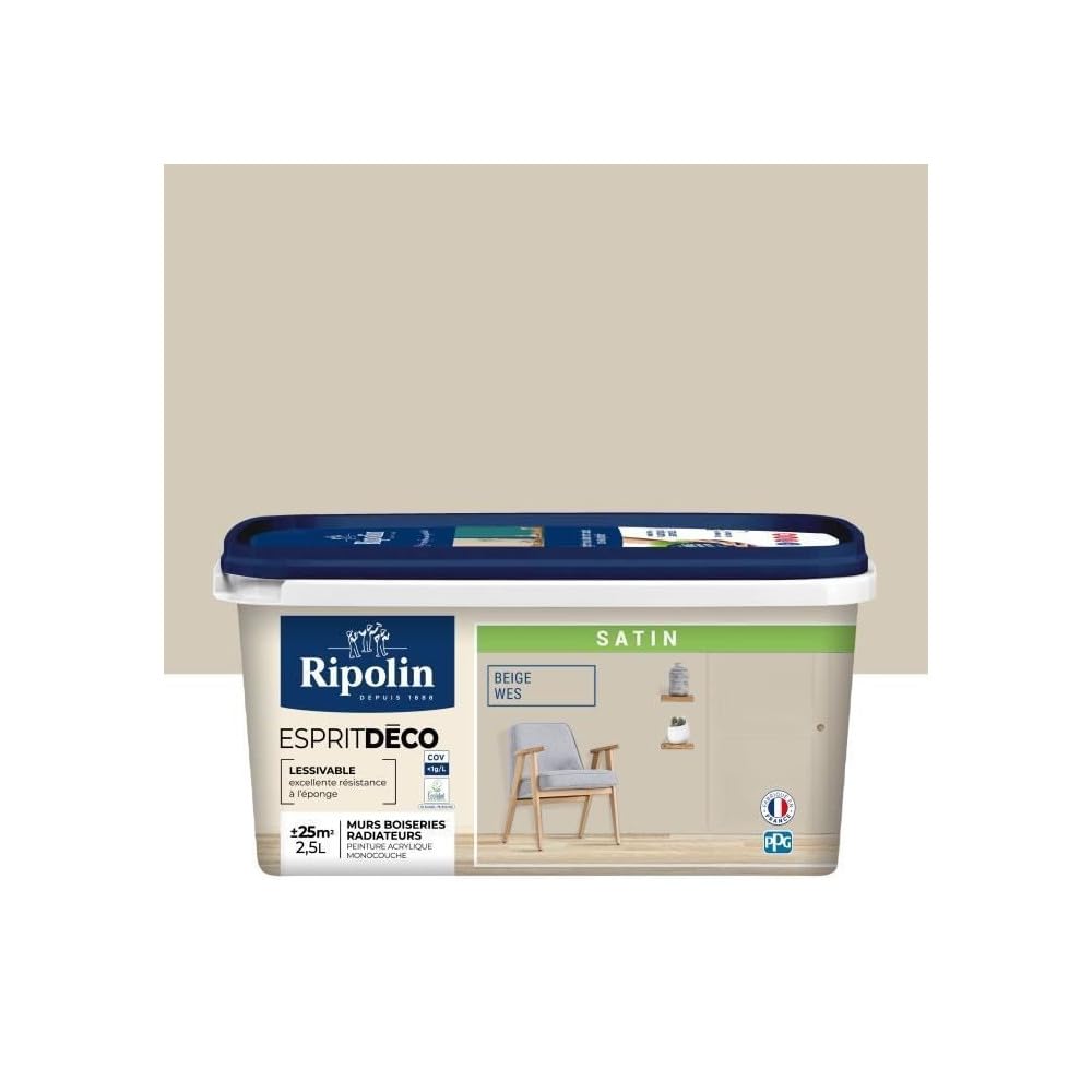 Peinture esprit deco multi-supports - RIPOLIN - 434162 - Beige wes - Satin - 2,5 L