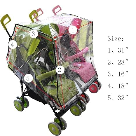 Double Stroller Rain Cover Twin Rain Cover Universal Waterproof Side by Side Baby Weather Shield Protection Outdoor Clear PVC Pushchair Raincoat for Dust Snow image 2 of 6 B0CCKX7JN2