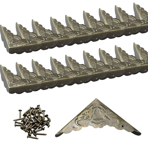 Image of 24Pcs Decorative Metal Box Corner Guard Protectors, 1.6 inch x 1.6 inch Antique Bronze Edge Covers for Furniture, Jewelry Boxes, Cabinets