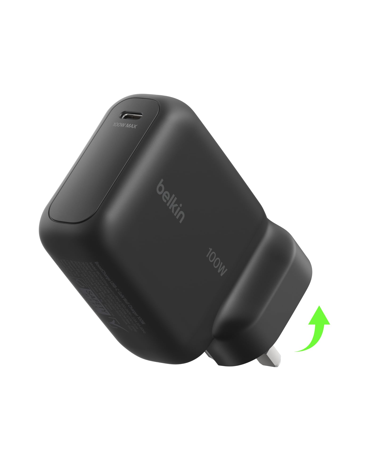 Belkin BoostCharge USB C Plug Charger 100W, GaN Compact and Foldable Plug Charger, Fast Charging for iPhone 17, Samsung Galaxy S26, Pixel 10, AirPods, Tablet, MacBook, Chromebook - Black
