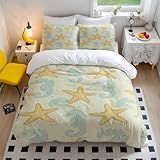 Bettwäsche-Set mit Retro-Cartoon-Motiv in Rosa und Gelb, Seestern-Bettwäsche-Set, verspieltes Punktemuster, lebendiges Bettwäsche-Set im Boho-Stil, weiches Polyester, Einzel-, Doppel-, King-Size- (4