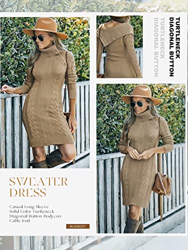 BLENCOT Womens Turtleneck Long Sleeve Elasticity Chunky Cable Knit Pullover Sweaters Jumper3