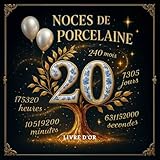  Livre d’Or Anniversaire de Mariage 20 Ans – Noces de Porcelaine Élégant et Magique avec Arbre Doré et Détails Bleus