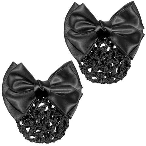 Thinp 2 Pcs Bowknot Hair Snood Net, Hair Nets for Buns Bow Barrette Hairs Clip Elastic Bowknot Hairs Bun Holder Covers Mesh Hairs Accessories for Women Girls (Black)