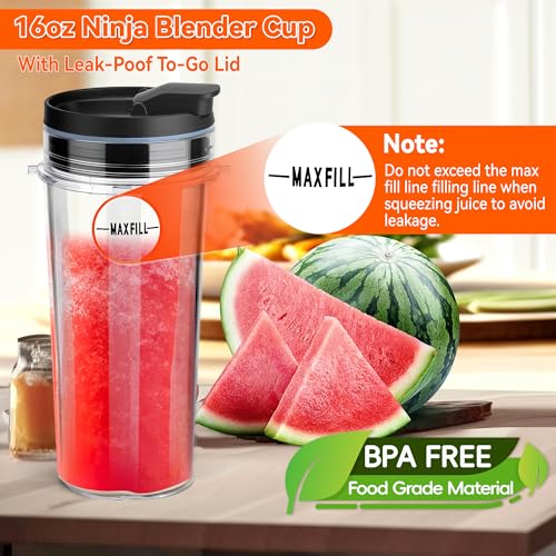 2Pcs Replacement 16oz Blender Cups for Ninja, Single Serve Blender Cup with 4Pcs Sip Seal Lids for BL660 BL663 L740 BL770 BL771 BL772 BL773 BL780 BL810 BL820 BL830 QB3000SS Nutri Ninja Series Blenders by BKFOLIUM - Image 3