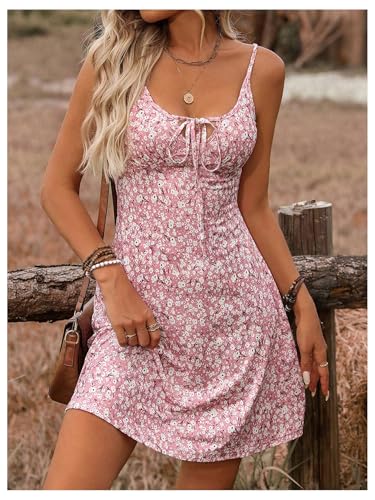 Floerns Women's 2025 Summer Dress for Women Disty Floral Print Milkmaid Cami Dress Tie Front Holiday A Line Short Dresses4