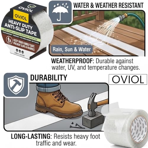 Image of OVIOL Anti Slip Tape for Stairs, Non-Slip Anti Skid Tape for Stairs Waterproof for Other Slippery Surfaces, 80 Grit, Heavy Duty 2 Inch X 16.4 Foot (TRANSPARENT, PACK OF 1)
