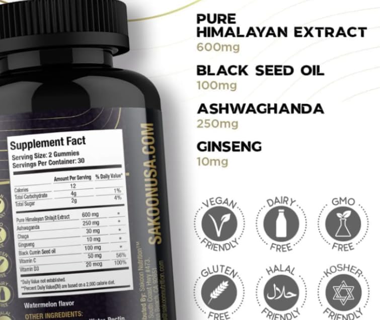 Miniatura 2 de Muse Celtic Minerals Shilajit and Black Seed Oil Gummies para hombres y mujeres, paquete de 2, 60 unidades cada una