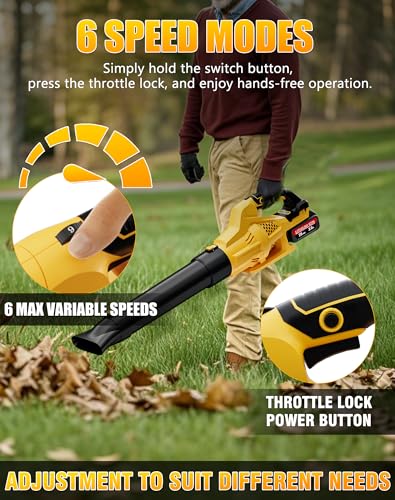 Image of Leaf Blower Cordless Compatible with DeWalt 20V Max Battery, 6 Speed Modes | 500CFM Electric Leaf Blower with 2 Batteries and Charger, Battery Powered Blowers for Lawn Care, Snow, Dust, Blowing Leaves