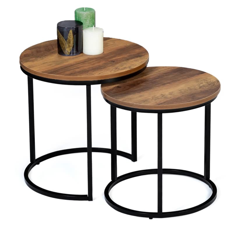 IDMarket - Lot de 2 Tables Basses gigognes Hawkins Rondes 40/45 Effet Vieilli Design Industriel