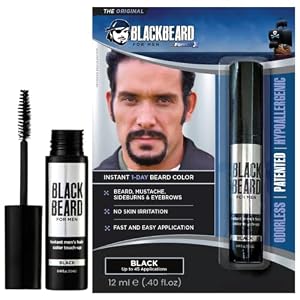 Blackbeard for Men Temporary Beard Colour Instant Brush-On Grey Coverage for Beard Moustache & Sideburns Black 12 ml Hypoallergenic Water Resistant Easy Apply Facial Hair Colouring