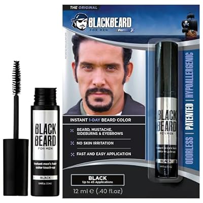 Blackbeard for Men Beard Color 1-Day Beard, Mustache, Eyebrow, Sideburns Color Temporary Facial Hair Tint - Hypoallergenic Beard Dye Alternative Up to 45 applications Black, 1 Pack