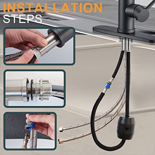 Flotech Matte Black Kitchen Sink Faucets With Pull Down Sprayer,Stainless Steel Single Handle Commercial High Arc Farmhouse Utility Kitchen Faucets With Pull Out Sprayer Fit For 1 Or 3 Hole #TOP4