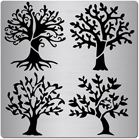 GORGECRAFT 6.3 Inch Tree of Life Metal Stencil Leaves Stencils Stainless Steel Leaf Painting Reusable Templates Journal Tool for Painting on Wood, Wood Burning, Pyrography and Engraving