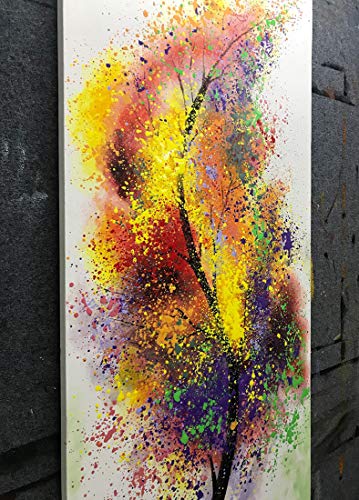 Boiee Art,24X48Inch Hand-Painted Colorful Abstract Lucky Tree Oil Paintings Vertical Contemporary Artwork Tree Of Life Wall Art Oil Hand Painting On Canvas Art Wood Inside Framed Ready To Hang #TOP1