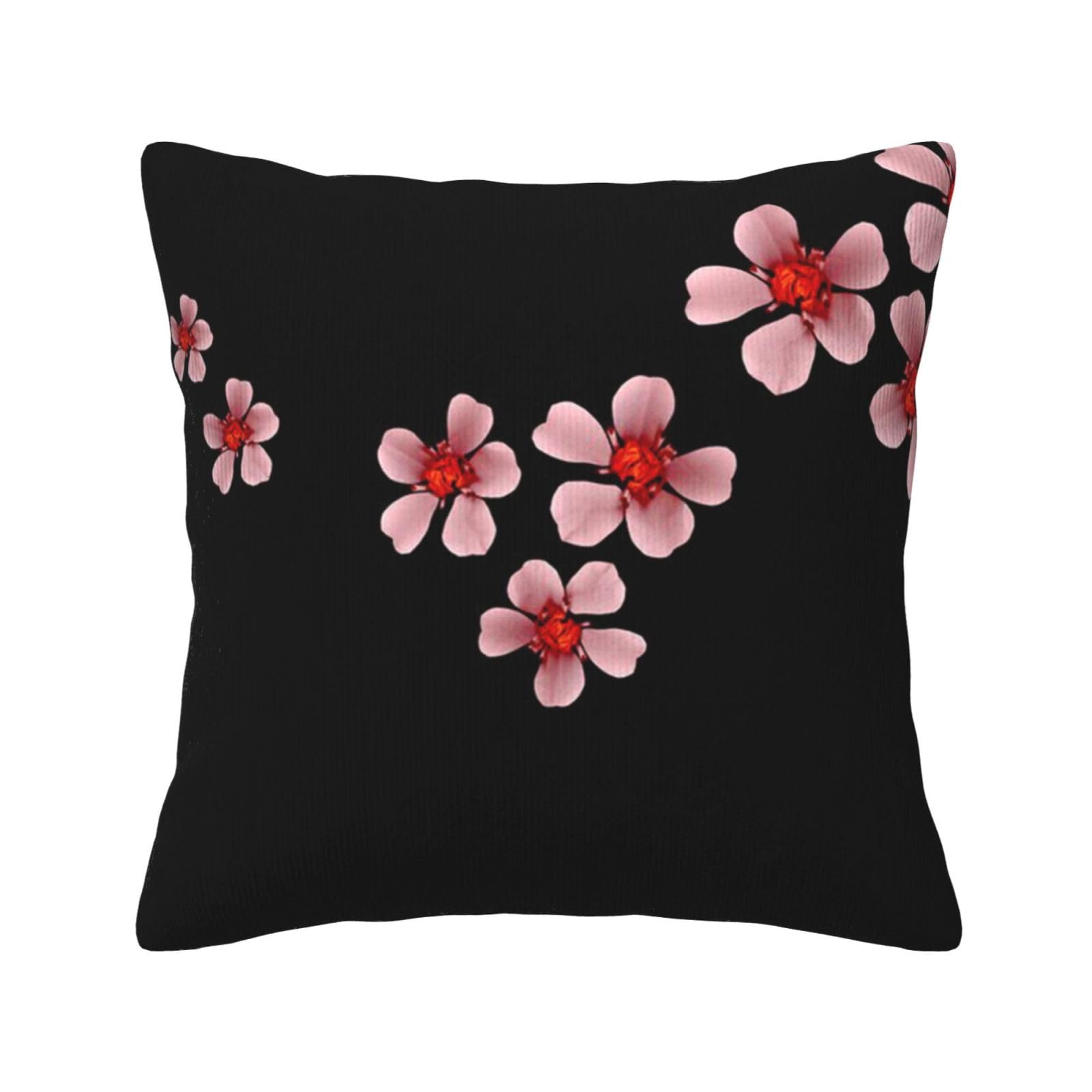 Housse de coussin noir velours côtelé imprimé carré Sakura salon