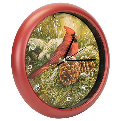 Mark Feldstein Wild Wings December Dawn Cardinal Round Red Frame 8 Inch Bird Sound Wall Clock #TOP2