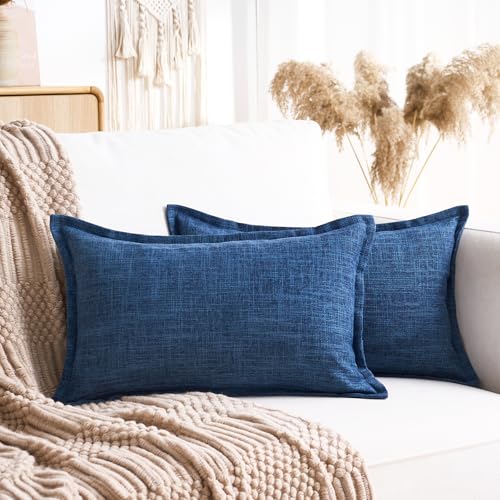 LRartdeco Funda Cojin Decorativos Boho Fundas de Cojines 30x50 Azul Moderno Estilo de Casa de Campo Paquete de 2 Rectangular para Decoracion Sofa de Salon Dormitorio