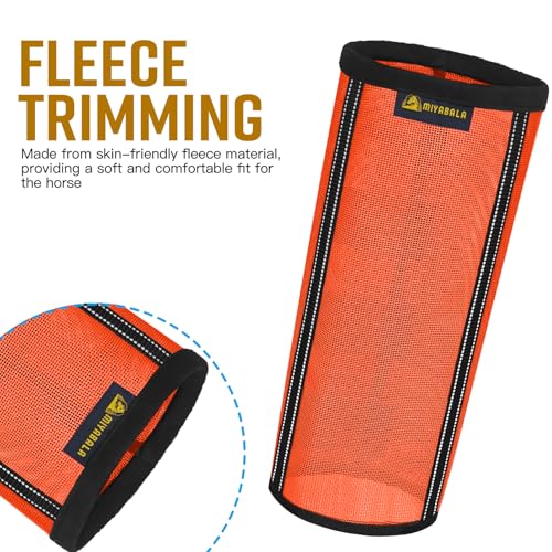 Mesh Fly Boots for Horses Tough Breathable, 4 Pack, (Orange, Medium) | with 2 Built-in Metal Supports,Breathable Fly Leggings for Horses with Fleece Trimming and Reflective Webbing - Image 5