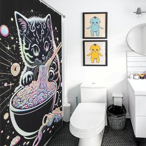 Rideau de douche chat imperméable et lavable en machine avec 12 crochets