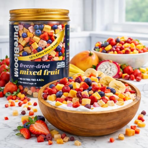 WildSap Emeralds Freeze Dried Mixed Fruit Snacks, 4.4 oz (125g) Crunchy Fruit Medley - Mango, Banana, Blueberry, Strawberry & Dragon Fruit - 100% Real Fruit, No Sugar Added, Healthy Vegan Snack for Kids & School