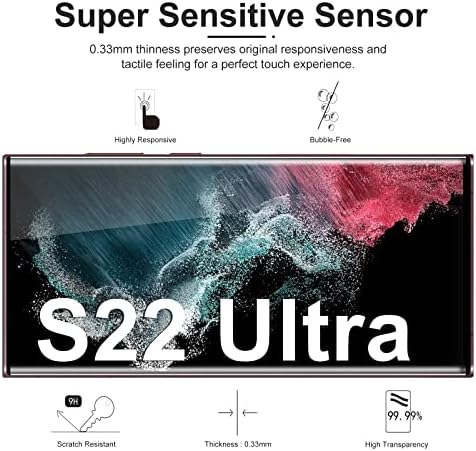 3 Pack Screen Protector for Samsung Galaxy S22 Ultra Tempered Glass [Support Fingerprint Unlock] [3D Full Coverage] [9H Hardness] Scratch Resistant Glass Screen Protector for Samsung S22 Ultra