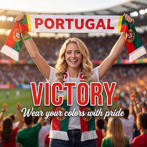 2pcs World Cup Fan Soccer National Team Scarves World Flag Wristband Double Side Logo Flag Print Scarf Sports Bracelets with Country Flag Gifts for Men Women (Portugal)
