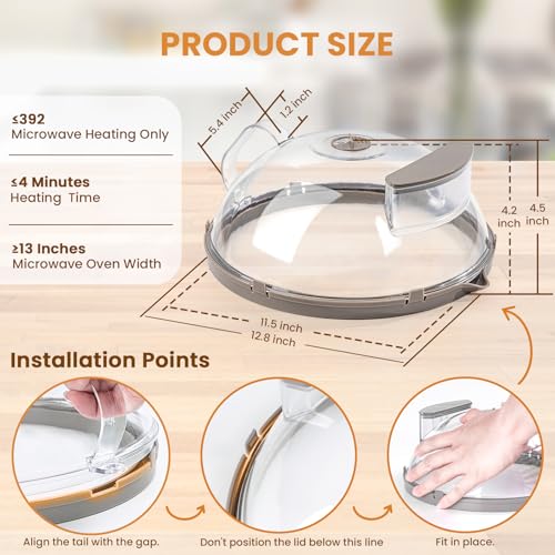 Gracenal Microwave Splatter Cover for Food, Upgraded Microwave Cover with Water Steamer, Integrated Handle, 10” Plate Covers, Splatter Guard, Kitchen Gadgets & Accessories, House Essentials for Gift - Thumbnail 5