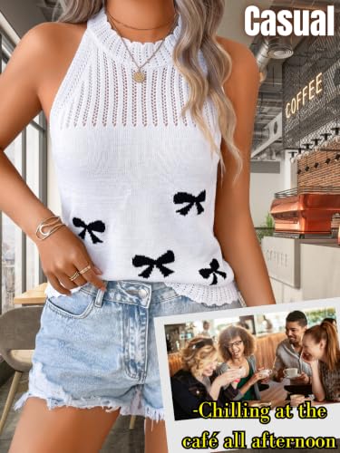 Image of ChiaoLezhee Women's Summer Knit Tank Tops, Racerback High Neck Lightweight Sweater Vest, Dressy Casual Outfits