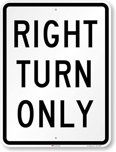 SmartSign - K-1829-EG-18x24-D2 Señal solo giro a la derecha | 18 x 24 pulgadas 3M Aluminio reflectante de grado de ingeniero negro sobre blanco