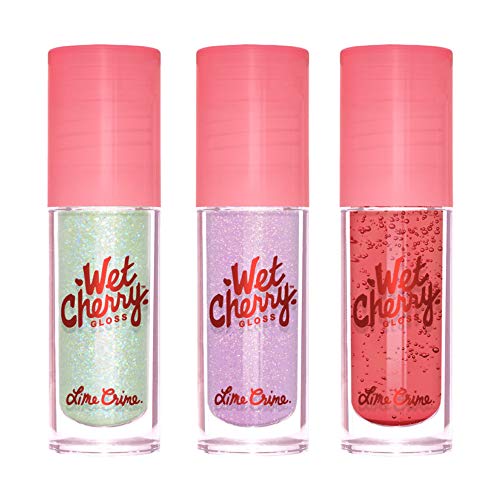 Lime Crime Winter Shine Mini Wet Cherry Lip Gloss Set - Set of 3 - High Shine, Non-Sticky Gloss - Cherry Scent - Lightweight Ultra Glossy Sheen - Won't Bleed or Crease - Vegan - 0.1 fl oz